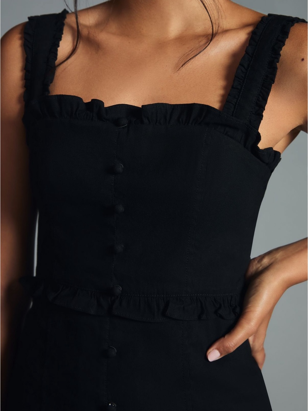 By Anthropologie The Linden Slim Square-Neck Button Front Midi Dress Black - Picture 3 of 12